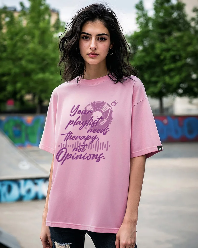 بيواكوف Women's Prism Pink Play List Graphic Printed Oversized T-shirt